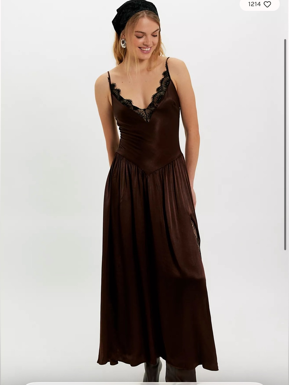 Free People Bardot Aderia Lace Detail Drop Waist Luxe Satin Maxi Dress 8